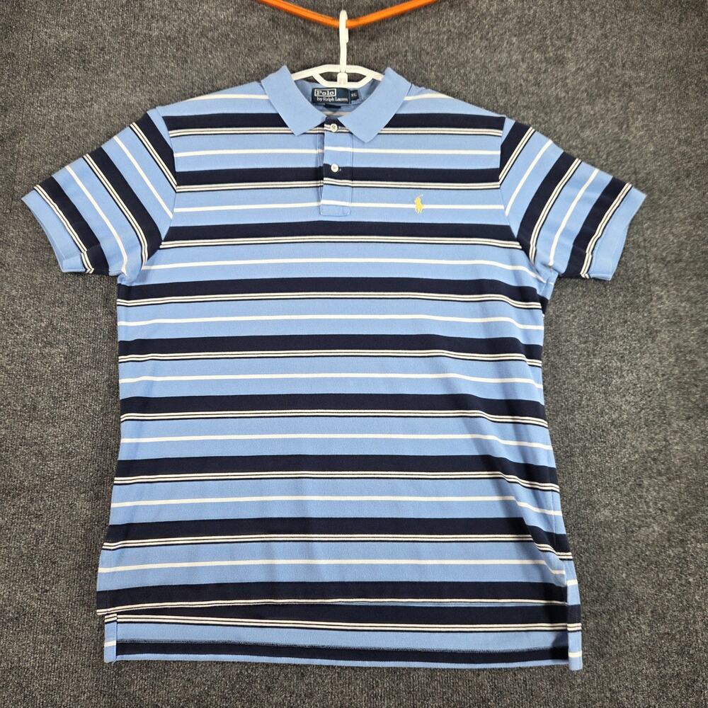 Polo Ralph Lauren Mens Polo Shirt XL Blue Striped Pony Logo 90s Style - Picture 3 of 13